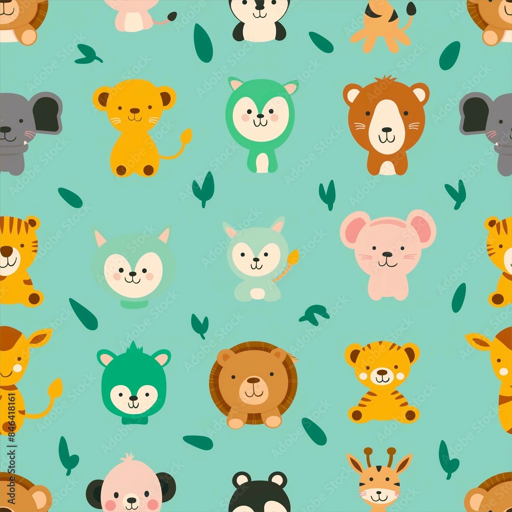 Cute pattern background, animal cartoon image