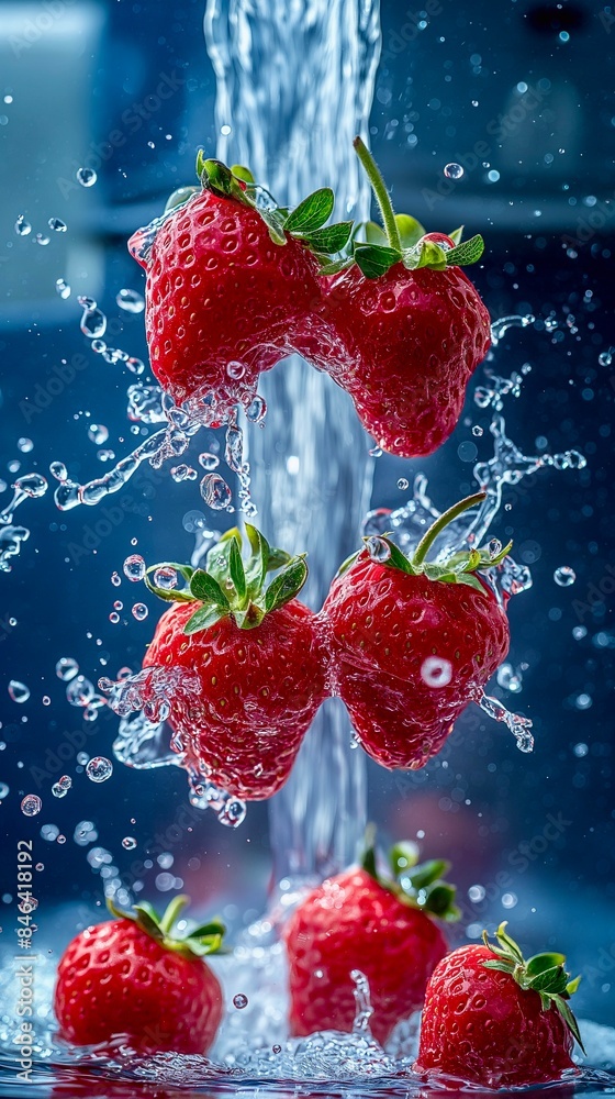 strawberry falling into water