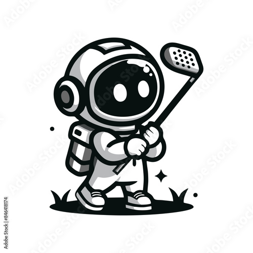 cute cartoon astronauts playing golf ball. cute mascot astronaut vector illustration