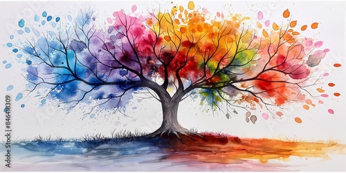 Obraz na płótnie A beautiful tree with colorful leaves, watercolors on canvas w salonie