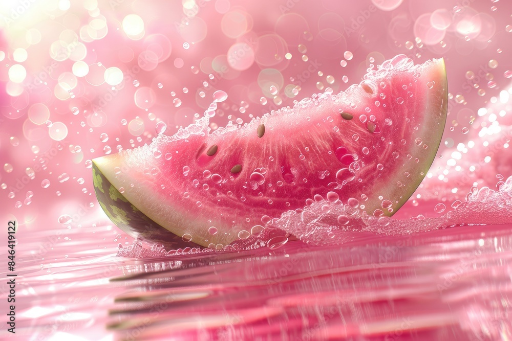 Sliced fresh watermelon with bubbles on water professional photography Sliced fresh watermelon with bubbles on water professional photography