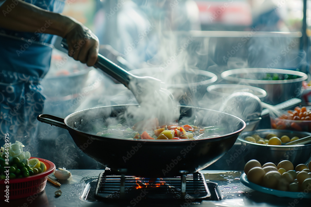 Morning Preparations of Tom Yum Soup in a Homely Thai Kitchen Morning Preparations of Tom Yum Soup in a Homely Thai Kitchen