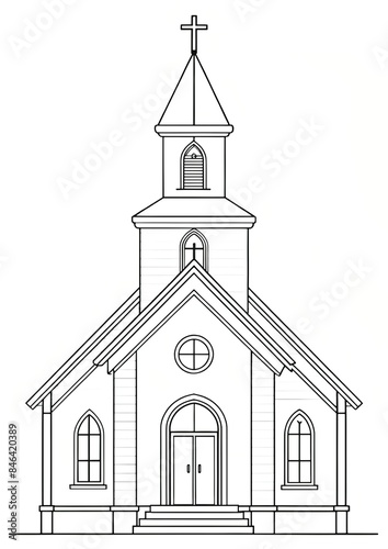 Coloring Page of a Church: Religious Building Illustration