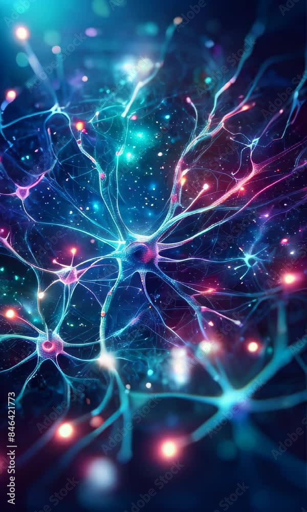 vibrant visualization of a neural network with interconnected nodes and ...