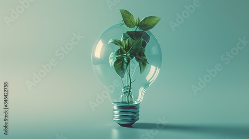 Illuminated Clear Light Bulb with Green Plant Sprout Inside, Symbolizing Innovative and Sustainable Ideas