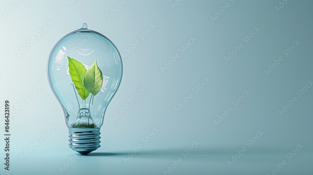 Illuminated Clear Light Bulb with Green Plant Sprout Inside, Symbolizing Innovative and Sustainable Ideas Illuminated Clear Light Bulb with Green Plant Sprout Inside, Symbolizing Innovative and Sustainable Ideas