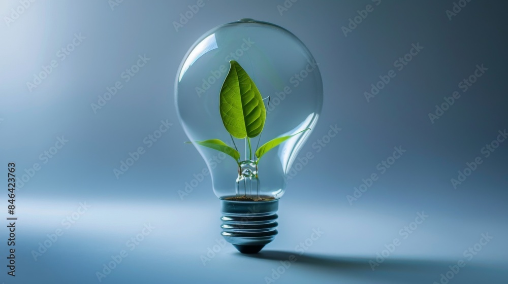 Illuminated Clear Light Bulb with Green Plant Sprout Inside, Symbolizing Innovative and Sustainable Ideas Illuminated Clear Light Bulb with Green Plant Sprout Inside, Symbolizing Innovative and Sustainable Ideas