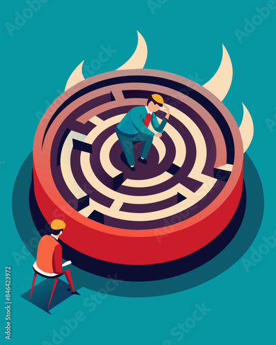 The mental labyrinth ensnares its victim ping them in a neverending cycle of confusion and doubt.. Vector illustration