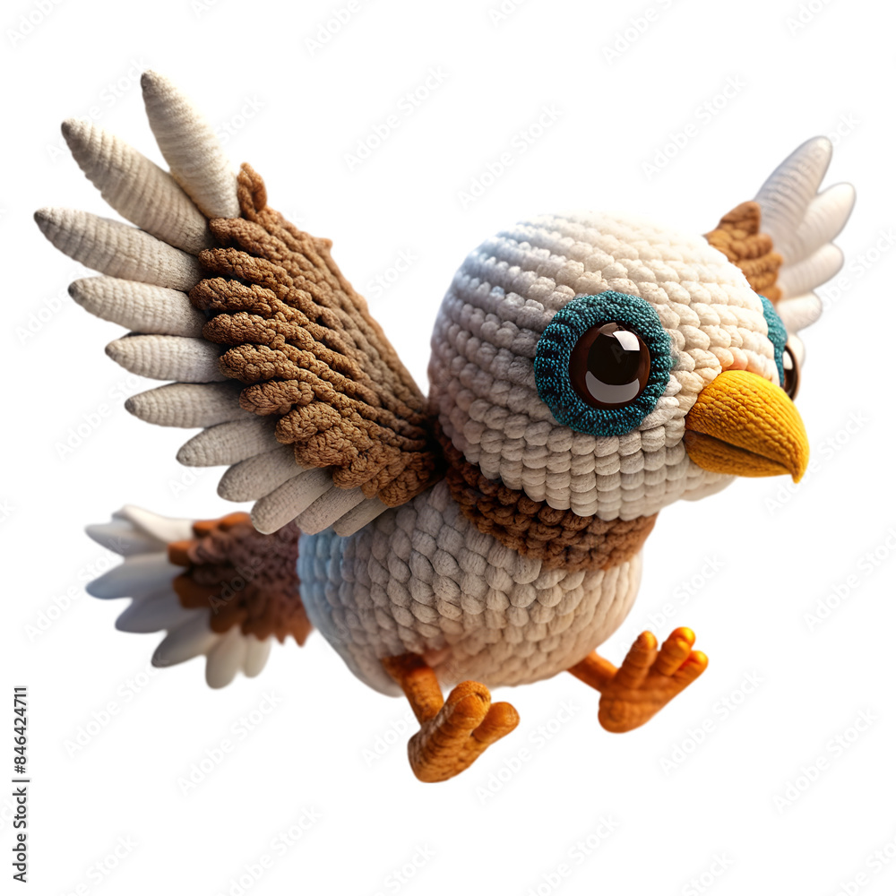Fototapeta premium cute crocheted eagle doll, on a transparent background. Generative AI