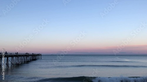Pier and North Sea at sunset in January at Saltburn-by-the-Sea, North Yorkshire, England, United Kingdom