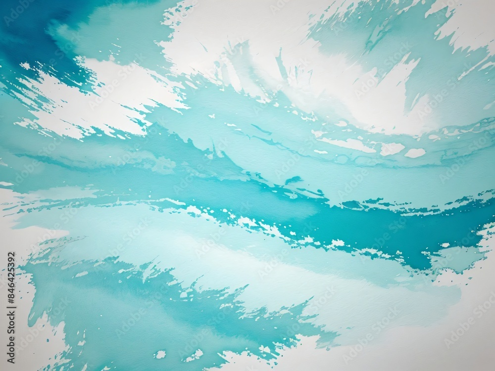 Obraz premium Blue turquoise teal mint cyan white abstract watercolor. Colorful art background. Light pastel. Brush splash daub stain grunge. Like a dramatic sky with clouds. Or snow storm cold wind frost winter.