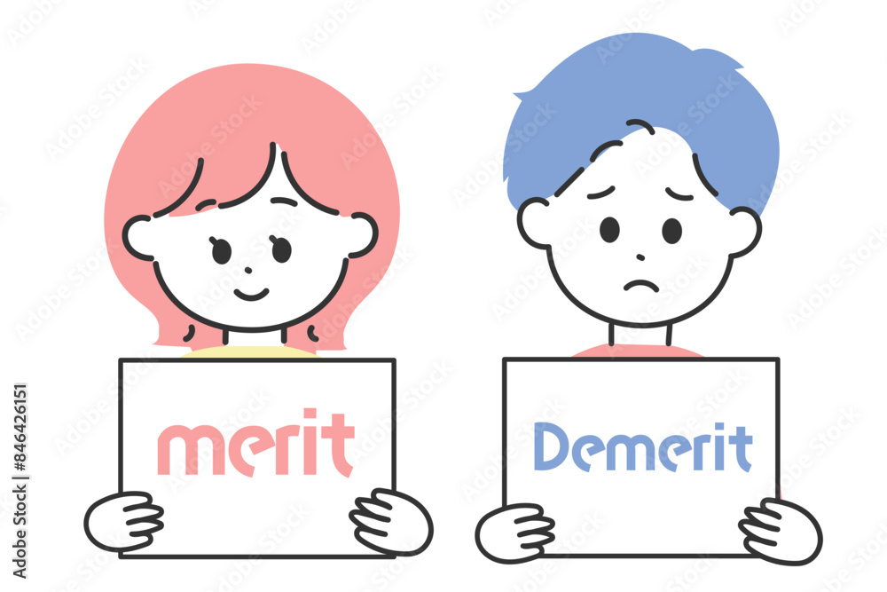MeritとDemeritのフリップを持った男女のイラスト