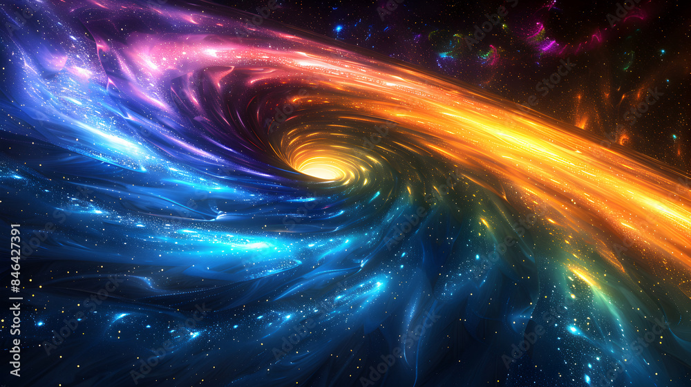 Beams of rainbow gradient light bend into an event horizon. Beams of rainbow gradient light bend into an event horizon.
