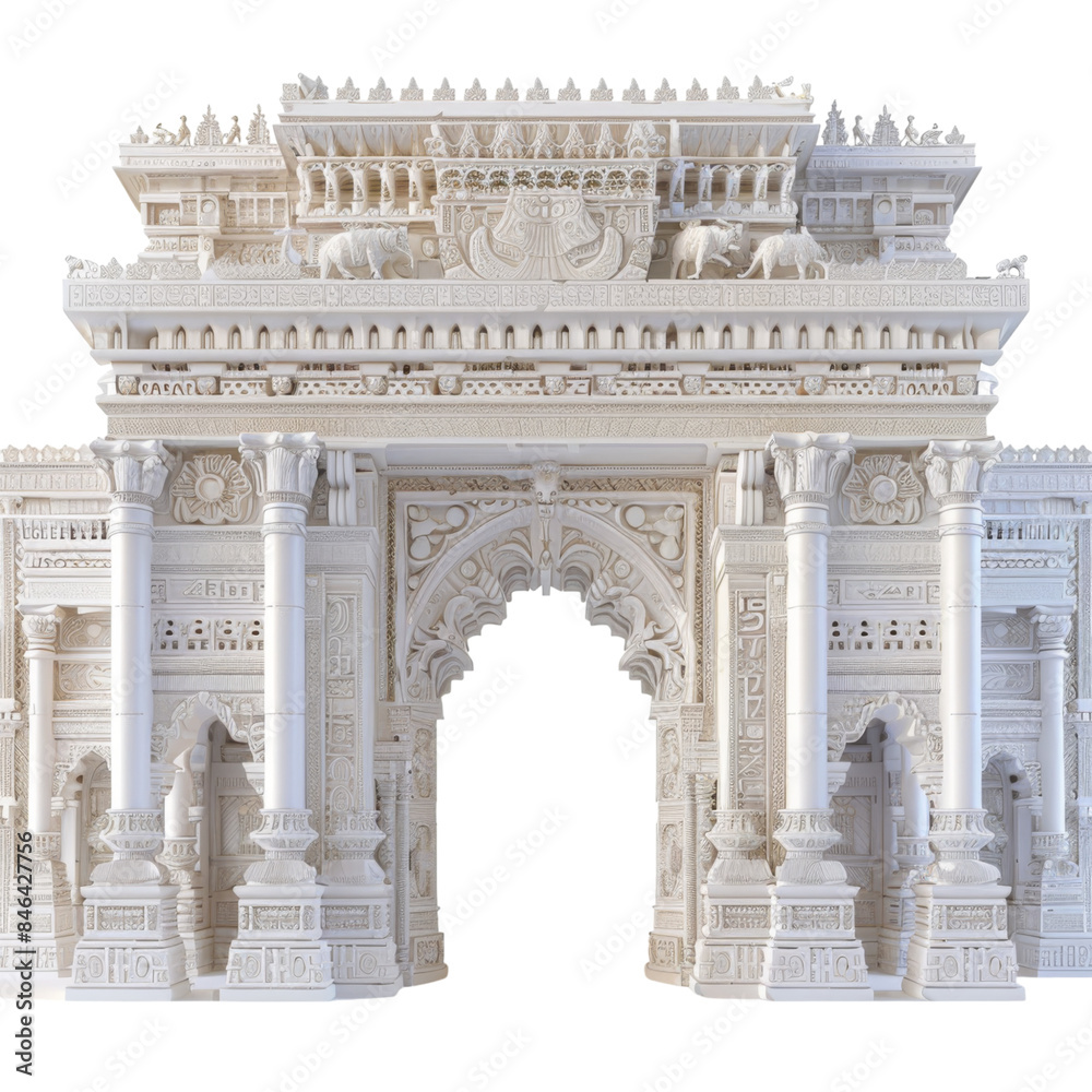 Fototapeta premium Watercolor illustration of a white marble archway with intricate designs