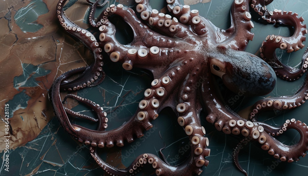 Capturing the Essence of a Raw Octopus: a Photo Study on Marble --ar 7:4 Capturing the Essence of a Raw Octopus: a Photo Study on Marble --ar 7:4