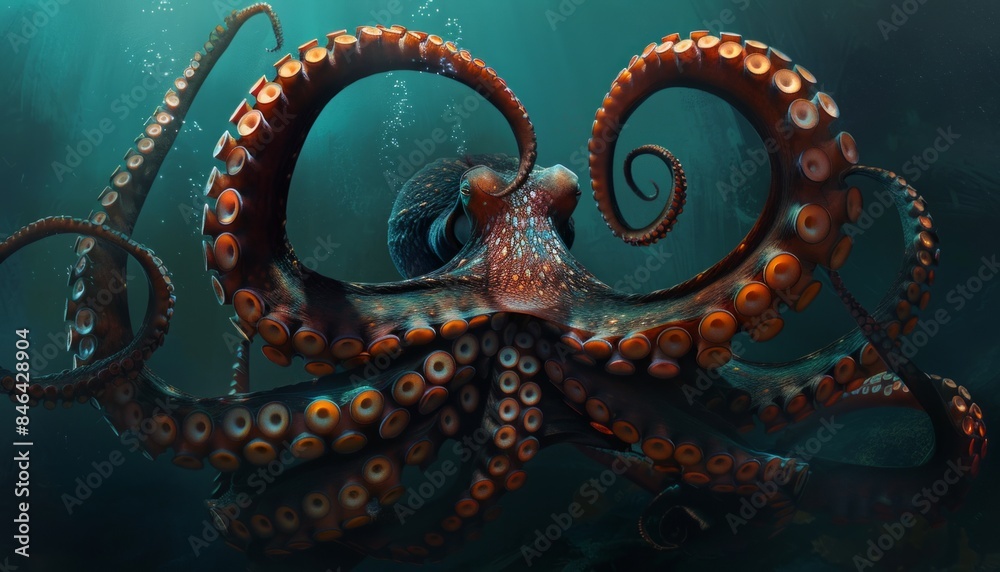 Fototapeta premium Majestic Octopus Tentacles Dancing Underwater