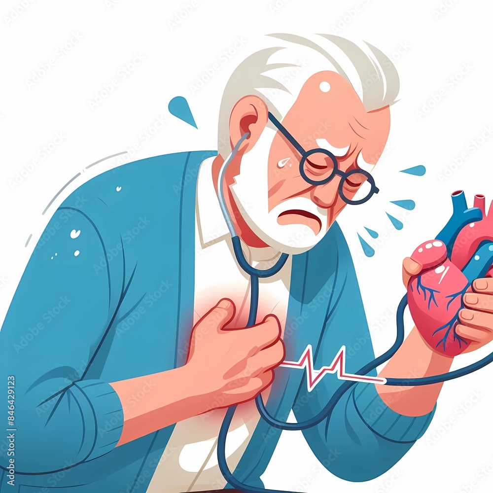Old man with heartache on white background
Old man with heartache on white background