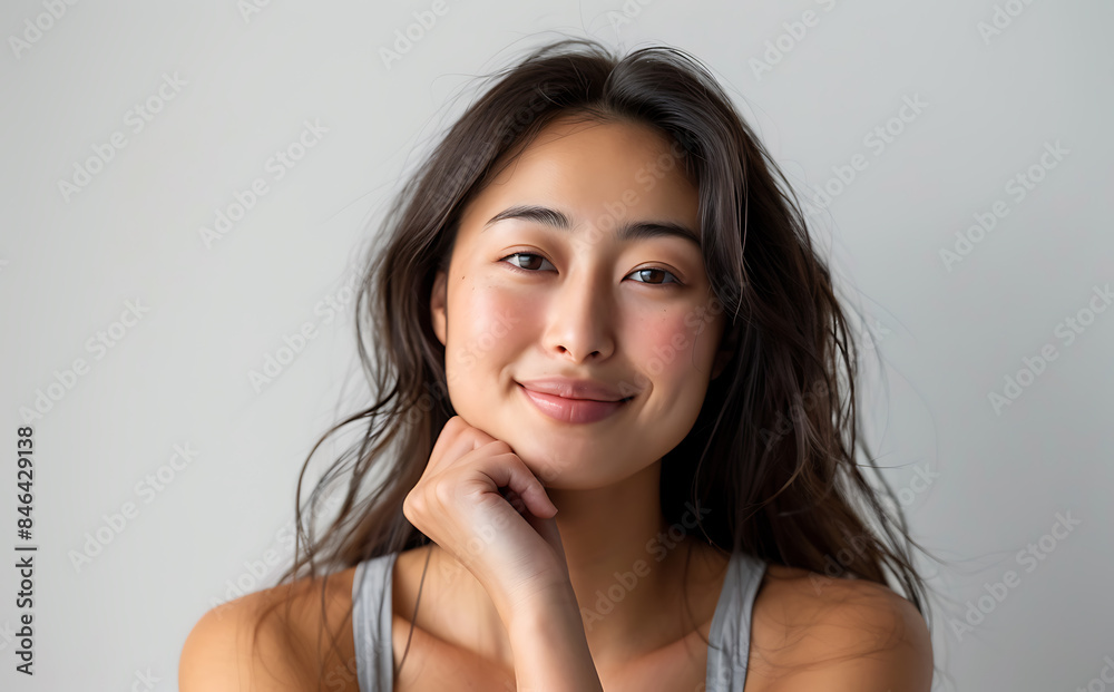 portrait of a woman with beautiful smile and open wavy hair style portrait of a woman with beautiful smile and open wavy hair style