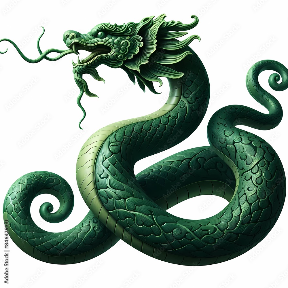 Fototapeta premium 3d Green wooden snake, symbol of 2025 new year according to the Chinese calendar with the numbers 2025. Celebrating 2025. 