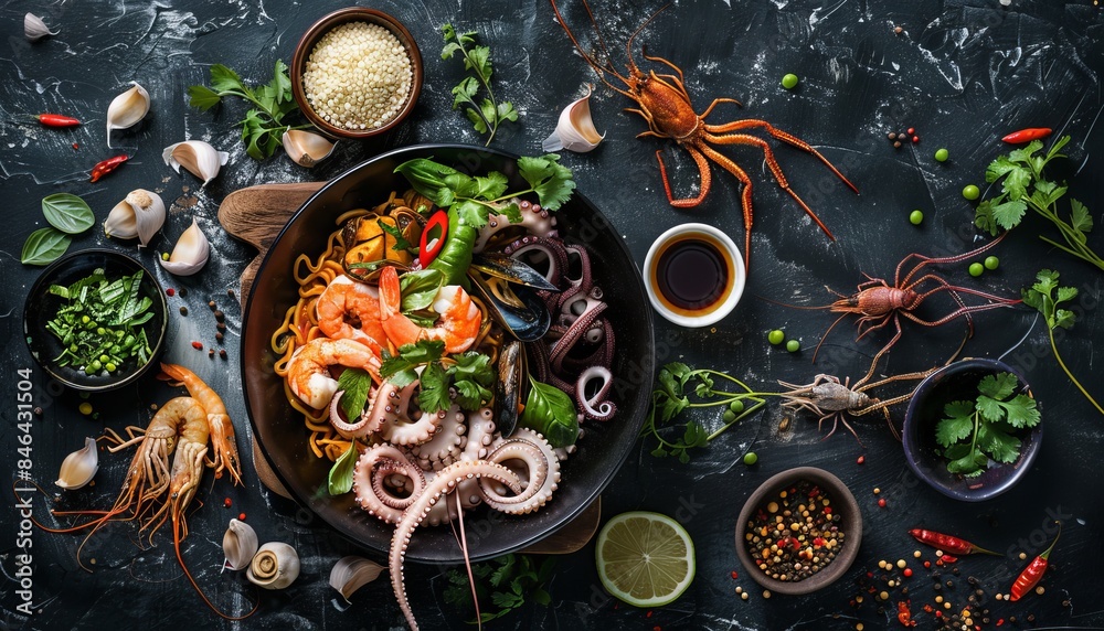 Seafood Extravaganza: Asian Noodles with Octopus, Squid, Shrimps, Mussels, and More Seafood Extravaganza: Asian Noodles with Octopus, Squid, Shrimps, Mussels, and More