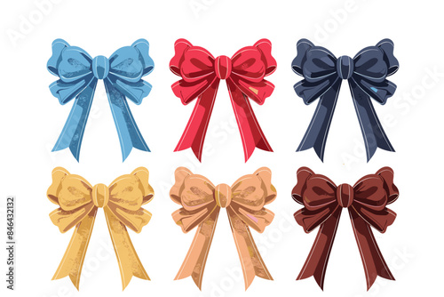 Set of various cartoon bow knots, gift ribbons Trendy hair braiding accessory vector illustration