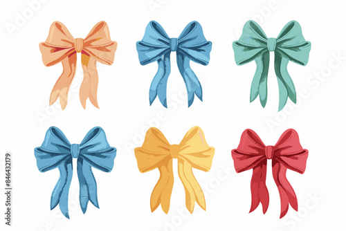 Set of various cartoon bow knots, gift ribbons Trendy hair braiding accessory vector illustration