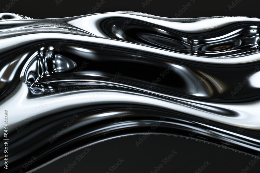 Black and silver liquid headphones with a sleek and futuristic design, set against a reflective surface, showcasing high tech aesthetics Black and silver liquid headphones with a sleek and futuristic design, set against a reflective surface, showcasing high tech aesthetics