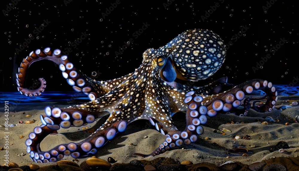 Obraz premium Glimpses of the Atlantic White-Spotted Octopus Under the Night Sky