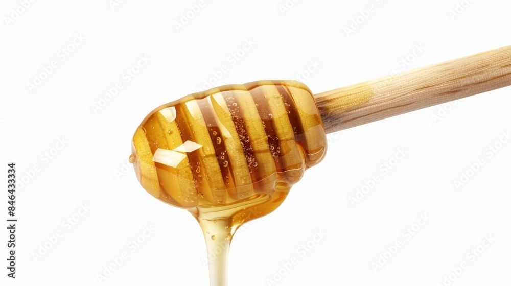Honey Dripping from Wooden Dipper Generative AI Honey Dripping from Wooden Dipper Generative AI