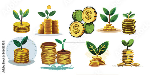 Coins on the tree. Business investment ideas coin tree planting and saving money tree coin tree money growth idea for bank or bank vector illustration.