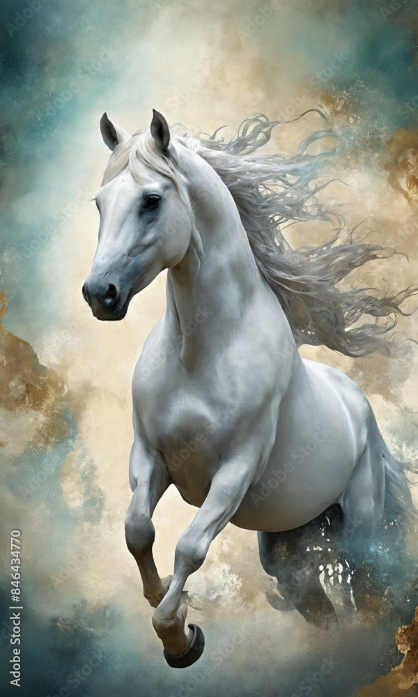 Fantasy Illustration of a wild Horse. Digital art style wallpaper background. Fantasy Illustration of a wild Horse. Digital art style wallpaper background.