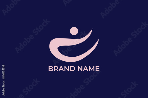happy human logo, happy human swoosh logo, happy human arc logo, letter C with happy human silhouette, Freedom or human logo represents success and happy, yoga or gym health wellness logotype