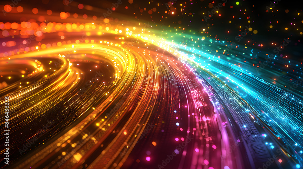 Beams of rainbow gradient light bend into an event horizon. Beams of rainbow gradient light bend into an event horizon.