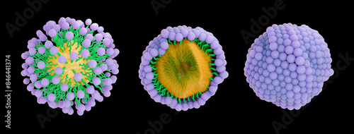 Soap molecules capturing dirt within micelles, illustration photo