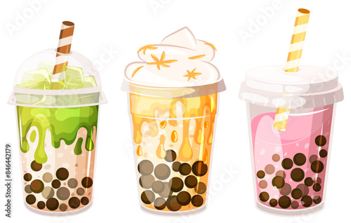 Bubble Tea Set: Matcha, Mango & Strawberry Boba Teas 