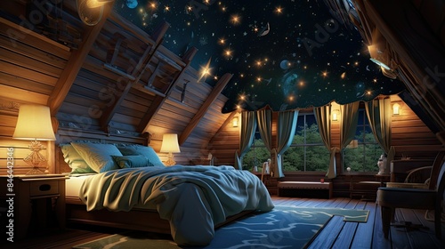 Ethereal glow-in-the-dark stars on bedroom ceiling