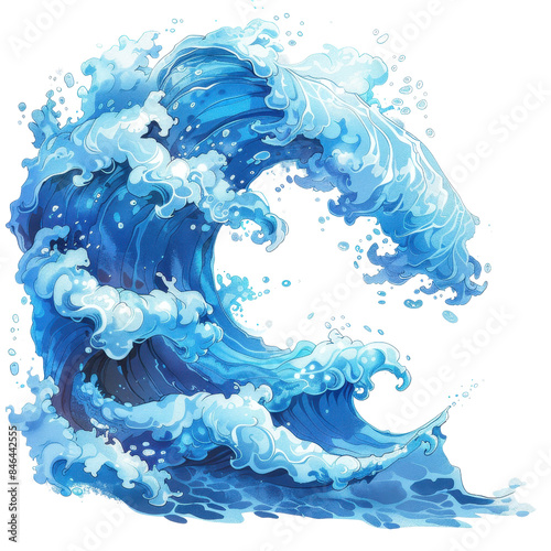 Digital illustration of a dynamic ocean wave crashing with vibrant blue colors depicting the power and beauty of nature.