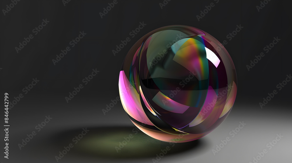 Abstract Spherical Glass Structure with Iridescent Colors on Black Background.. Abstract Spherical Glass Structure with Iridescent Colors on Black Background..