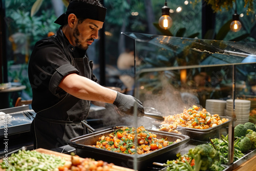Young Chef Cooking at a Live Cooking Station