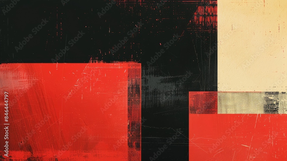 Naklejka premium Red and black intersect in a square with a hint of pale yellow visible between them