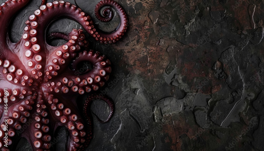 Tantalizingly Tender: Boiled Octopus Tentacles Served on a Stone Background Tantalizingly Tender: Boiled Octopus Tentacles Served on a Stone Background