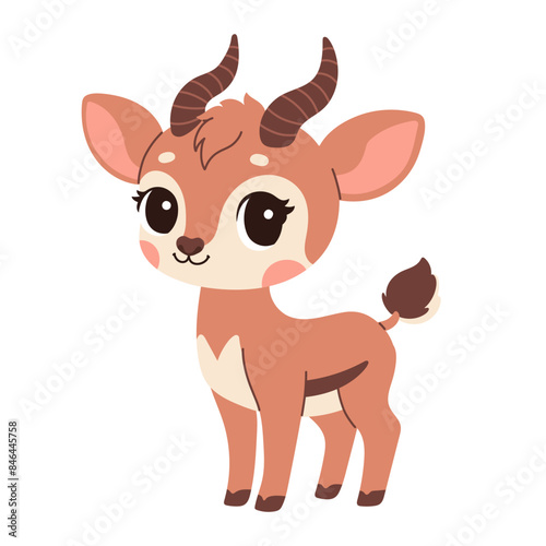 Cute cartoon antelope childish vector illustration in flat style. For poster, greeting card and baby design.