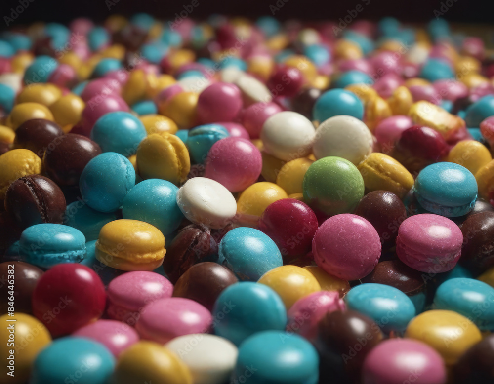 Caramelle rotonde colorate riempiono un sacco, offrendo una varietà di sapori e colori.
Caramelle rotonde colorate riempiono un sacco, offrendo una varietà di sapori e colori.