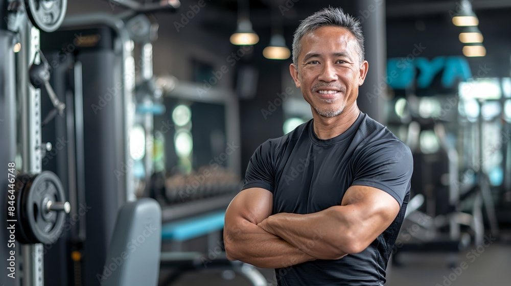 Asian Male Fitness Trainer at Gym, Strength Training, Workout Motivation, Personal Trainer for Health and Wellness, Athletic Physique Asian Male Fitness Trainer at Gym, Strength Training, Workout Motivation, Personal Trainer for Health and Wellness, Athletic Physique