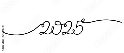 2025 continuous line art banner. New Year border