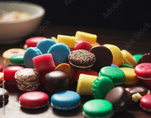 Un sacco pieno di caramelle rotonde colorate, con ogni pezzo che aggiunge vivacità.
 photo