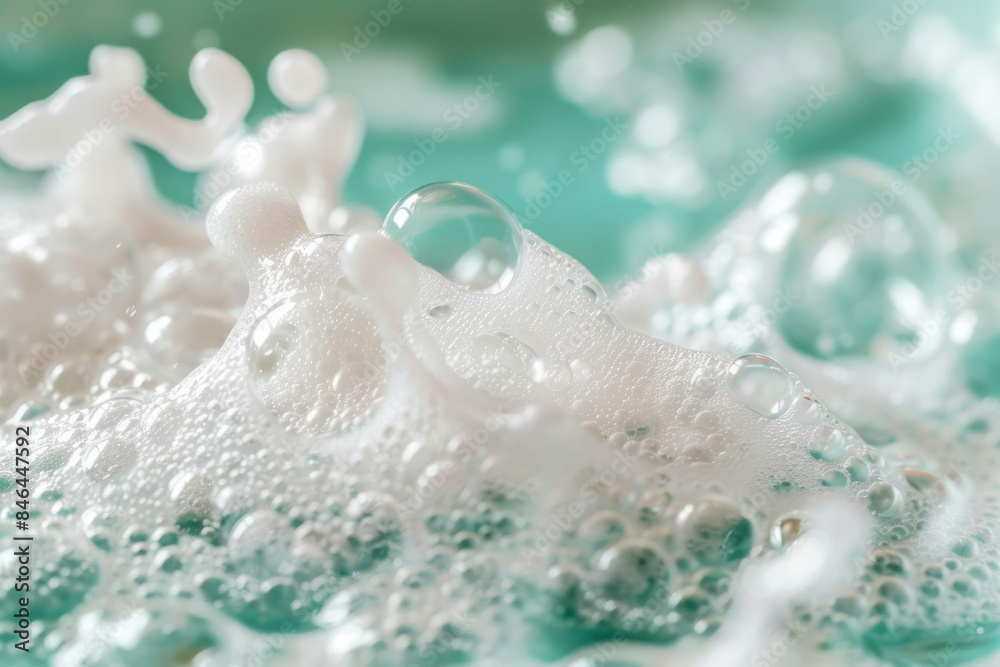 Close-up of rich and creamy soap lather with bubbles, demonstrating cleanliness and hygiene. Close-up of rich and creamy soap lather with bubbles, demonstrating cleanliness and hygiene.