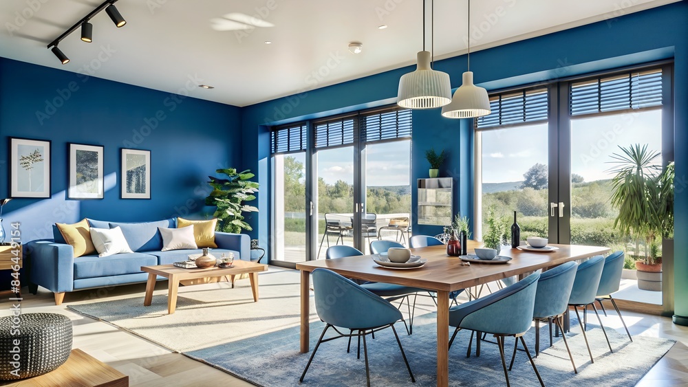 Modern Home Living Room Interior with Relaxing and Dining Space, Window Modern Home Living Room Interior with Relaxing and Dining Space, Window