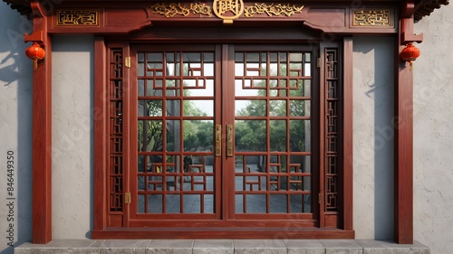 Generative AI. Embrace the allure of the Orient with this beautiful Chinese-style room, adorned with intricately carved wooden doors and windows. A true masterpiece that effortlessly blends elegance 
