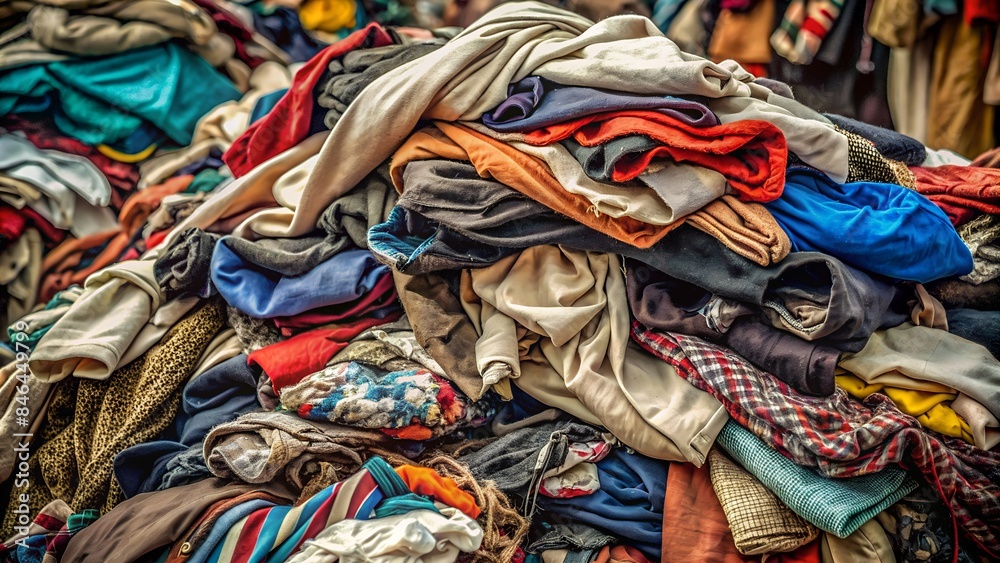 Fototapeta premium Fast Fashion Waste: Pile of Discarded Clothing Highlights Need for Textile Recycling